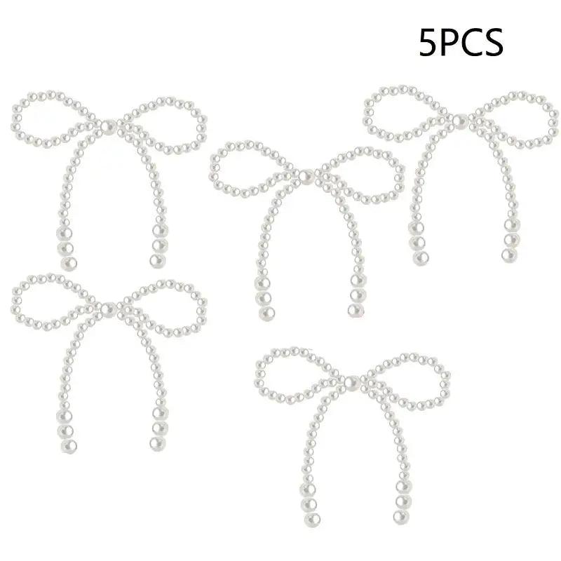 5 Pearl Bow Cake Decoration Suitable Single Party Birthday Baptism Qme 5PCS White
