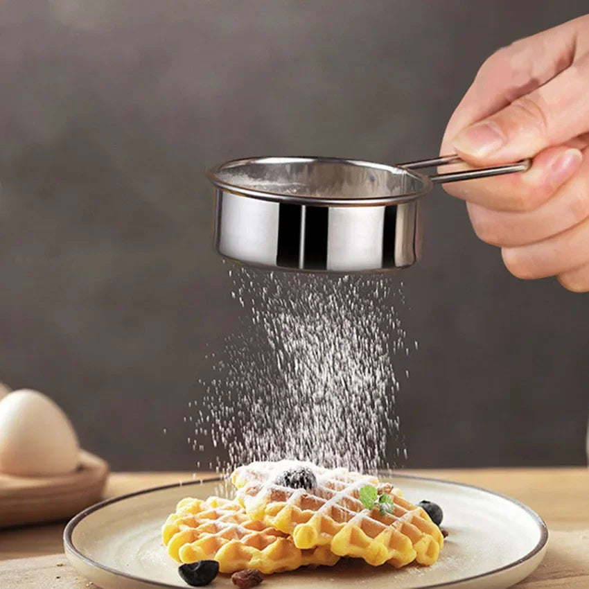 Bake Deliciously with this Stainless Steel Hand-Held Sifter - Perfect for Powdered Sugar Cocoa Powder Matcha Powder and Flour! Qme