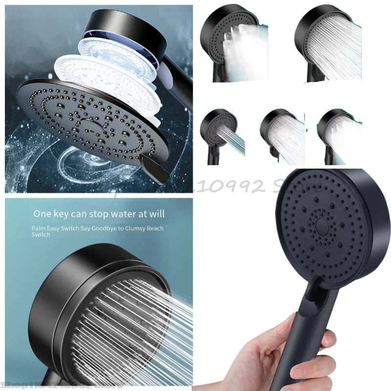 5 Modes Pressure Boost Shower Head Multifunction Adjustable Large Water Shower Nozzle Massage Bathroom Accessory Rain Shower Qme
