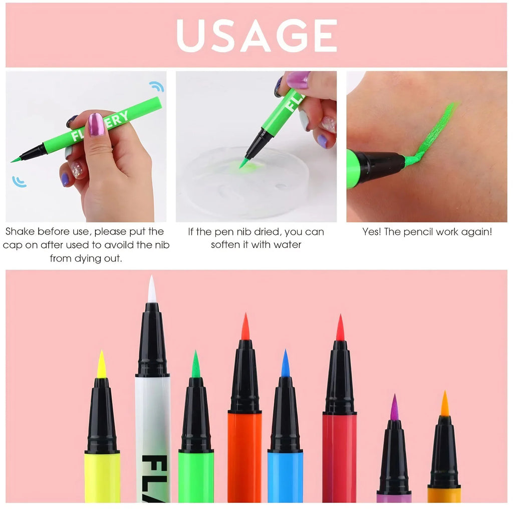 8-color Fluorescent UV Eyeliner Waterproof Sweat-proof Face Paint Pen Qme