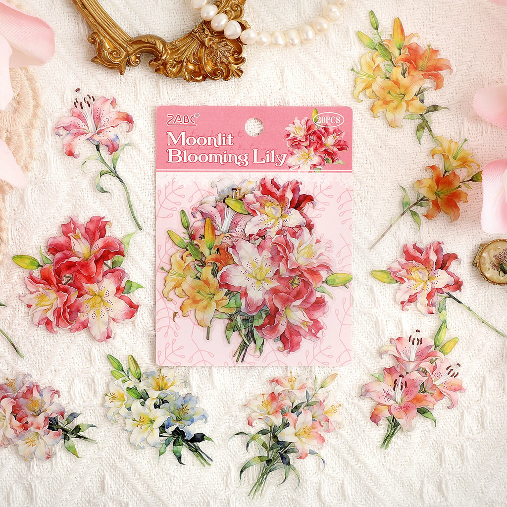TIANZI 20 Pcs Die Cut Sticker Package Flower Themed Handmade DIY Material Decoration Sticker Grass And Grass Series for Account Qme