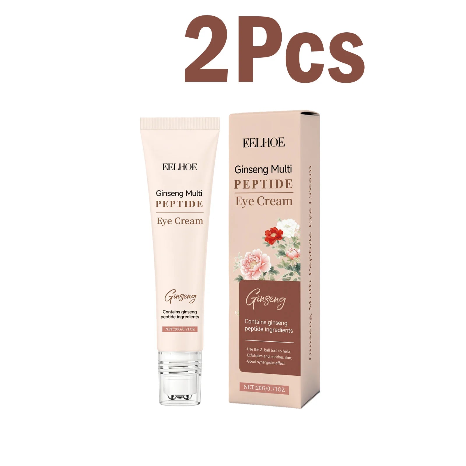 Ginseng Polypeptide Roller Eye Cream Anti-Aging Under Eye Treatment Reduce Wrinkles & Dark Circles Firming Brightening Eye Cream Qme 2 x 20g Boxed