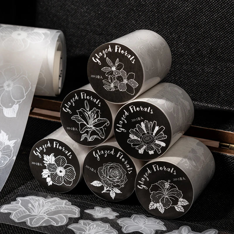White Ink Floral Tracing Paper Washi Tape & Stickers for Journal Scene Making, Decorative Supplies for Phone Cases, Water Bottle Qme ALL