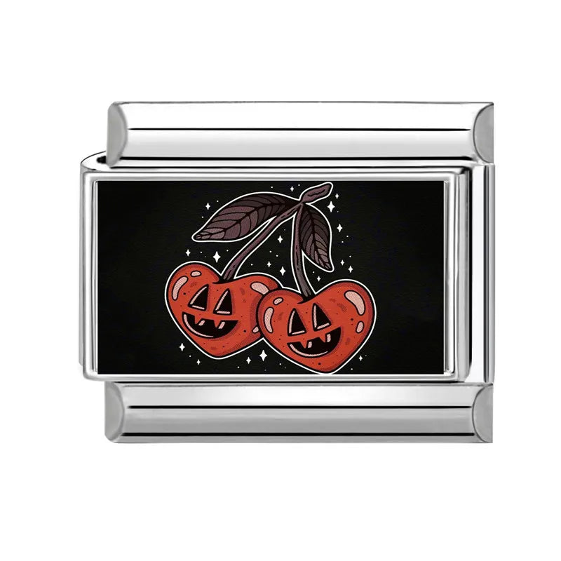 New 2025 Halloween Skull Hands Pumpkin Cats Ghost Italian Charms Links Beads Fit 9mm Stainless Steel Modular Bracelet Jewelry Qme Style 13