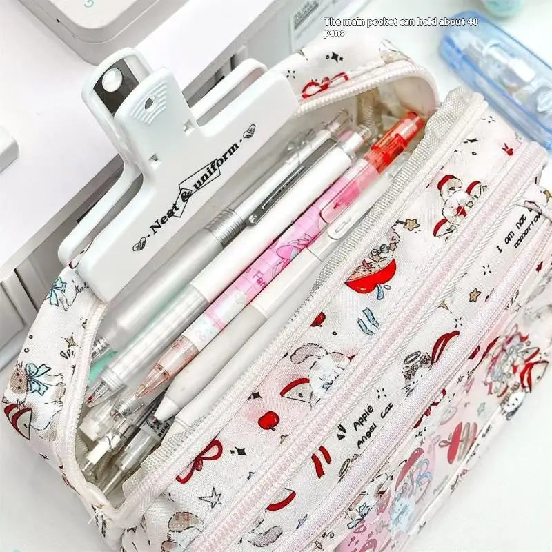 Cute Tomato Apple Cat Printed Pencil Bag Student Large Capacity Qme