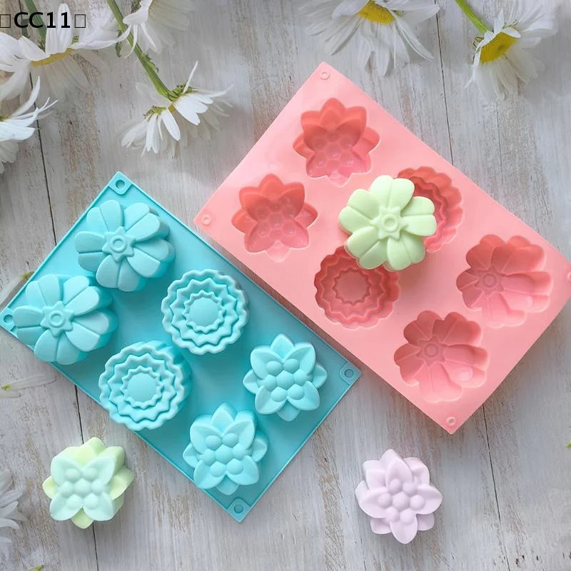 6 Cavity Flowers Silicone Mold DIY Handmade Fondant Cake Baking Qme