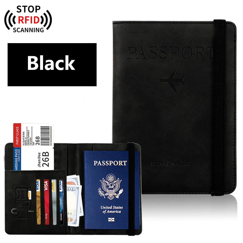 Passport Holder Travel Essentials Wallet Cover Case Accessories Book Qme black