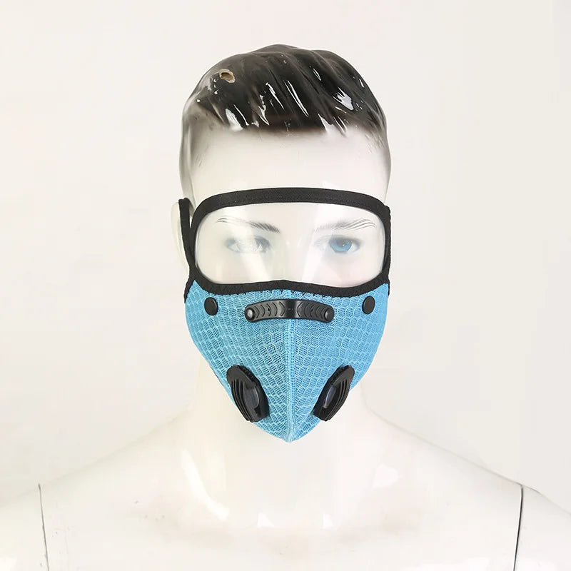 2pcs Sport Face Mask Activated Carbon Filter Riding Mouth Cover Dustproof Reusable Washable Cardio Sports Mask Qme Lake blue 2pcs