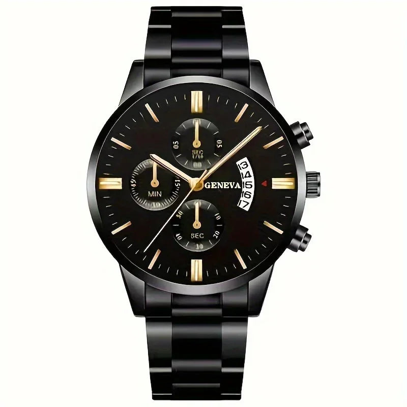 Vintage Quartz Men's Watch with Calendar - Elegant Stainless Steel Timepiece, Perfect Gift Qme