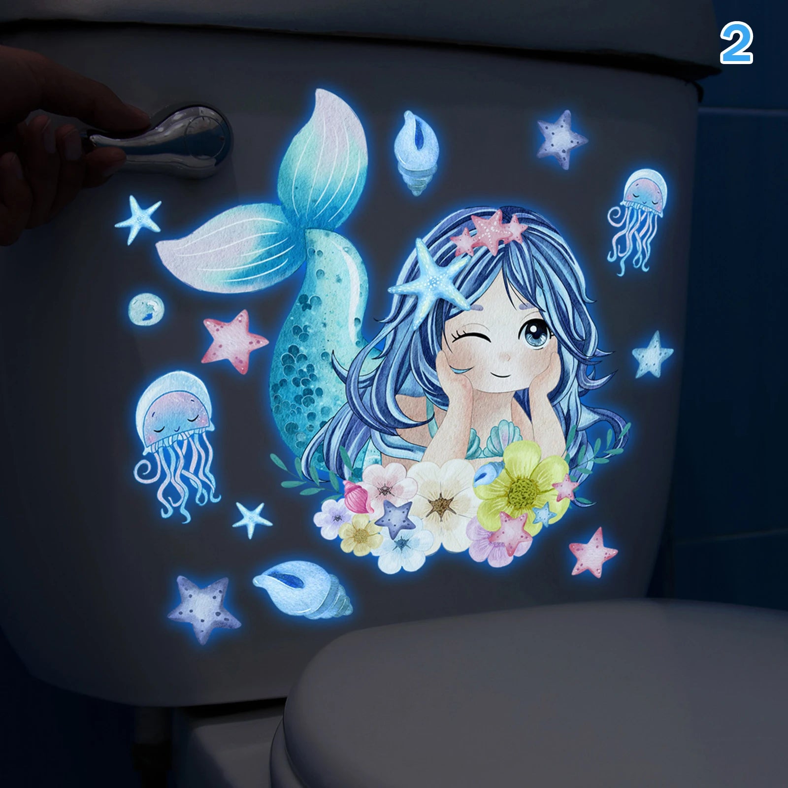 Bathroom Luminous Toilet Sticker Night Light Pink Chrysanthemum Toilet Seat Cover Sticker Self-Adhesive Beautify Home Decor Qme style 13