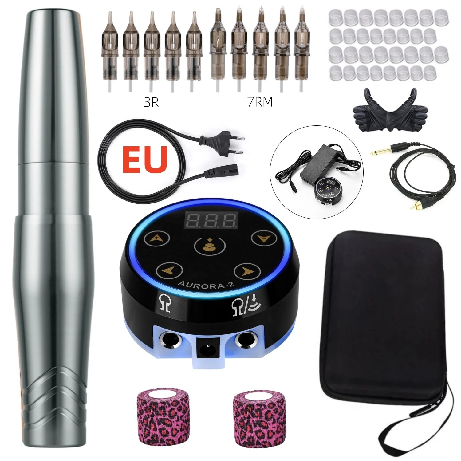 Permanent Makeup Pen Kit Set with AURORA Colorful Tattoo Power Supply PMU Tattoo Equipment for Beauty Enthusiasts Qme Grey Black Kit