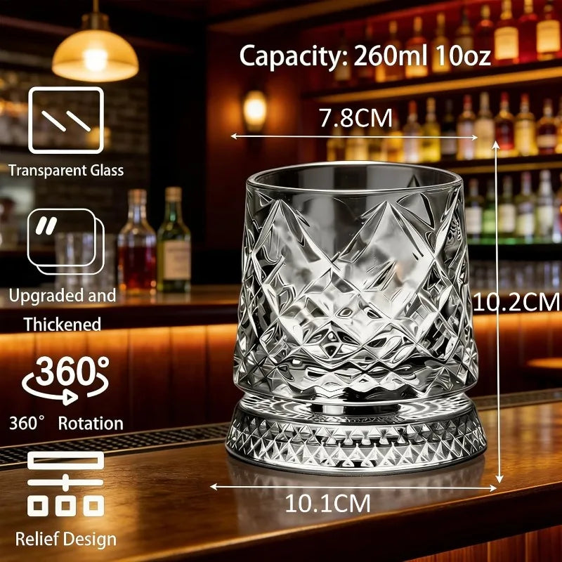 280ml Rotating Whiskey Glass Crystal Rum Glass Cocktail Party Drinking Gift Creative Crystal Premium Beer Glass Qme