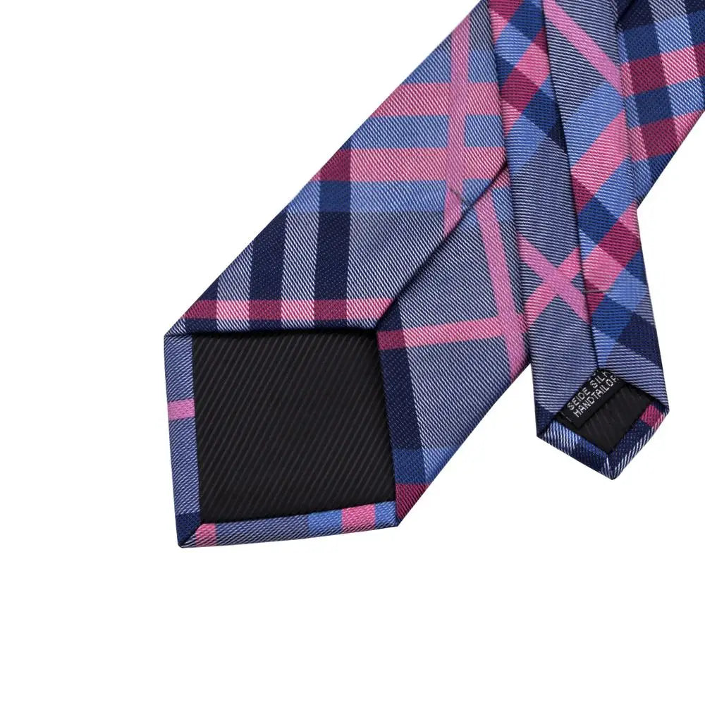 Mens Necktie Luxury Wide Blue Purple Plaid Silk Wedding Tie Pocket Qme