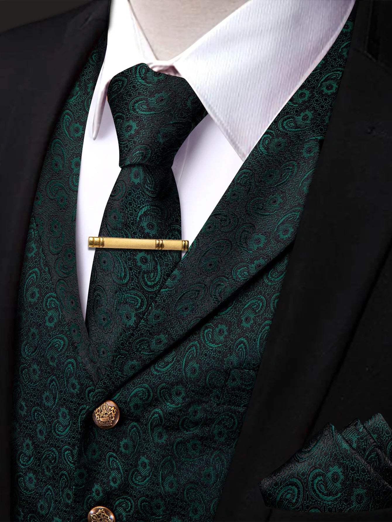 Men's Formal Suit Vest & Tie Set Paisley Floral Style, Premium Waistcoat and Necktie Combo for Weddings, Business Occasions Qme
