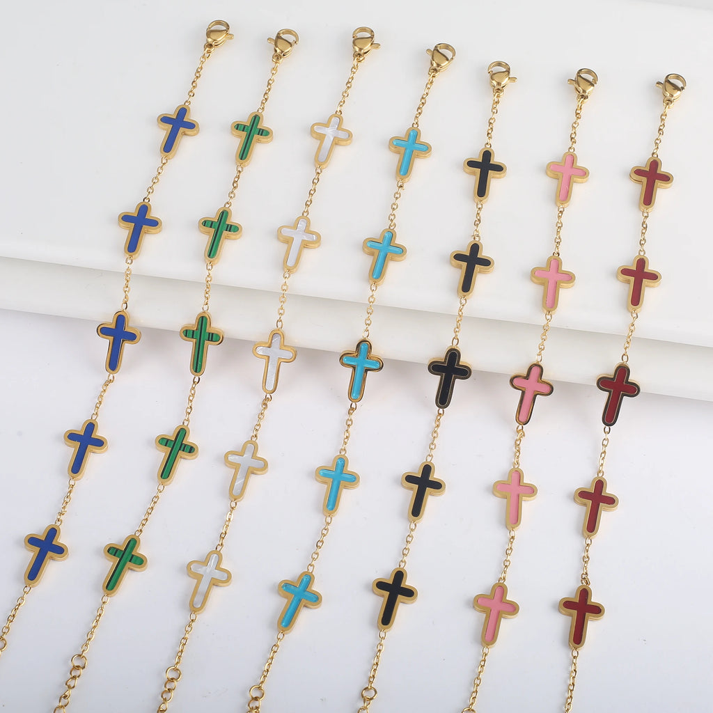 INS Hot Sale Charms Stainless Steel Shell Cross Necklace Jewelry Set Bracelet Earrings Luxury for Party Daily Wear Jewelry Gift Qme