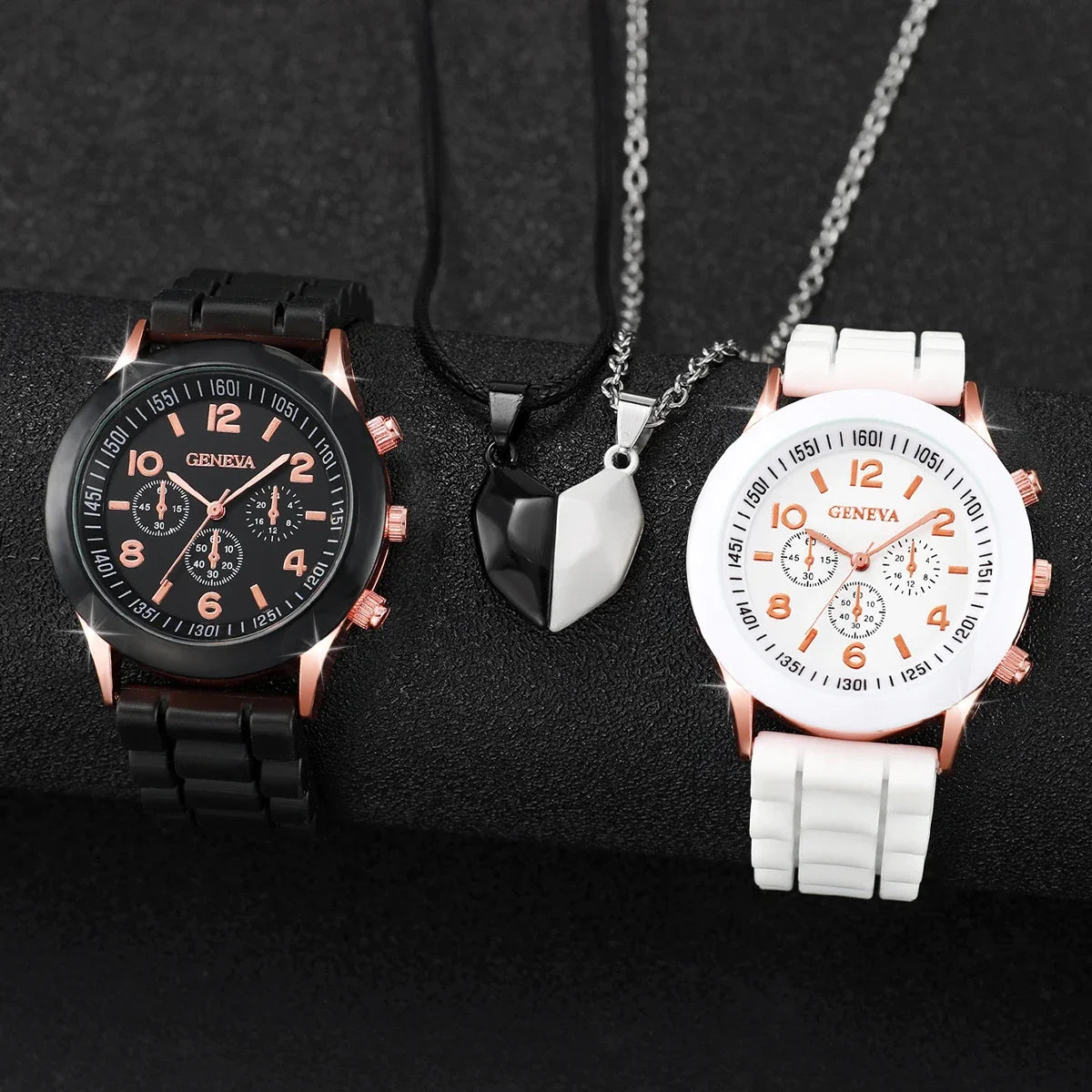 4 Pcs Fashion Couple Watches Casual Set Female Silicone Bracelet Male Wrist Watch Quartz Watch Female (Without Box) Qme