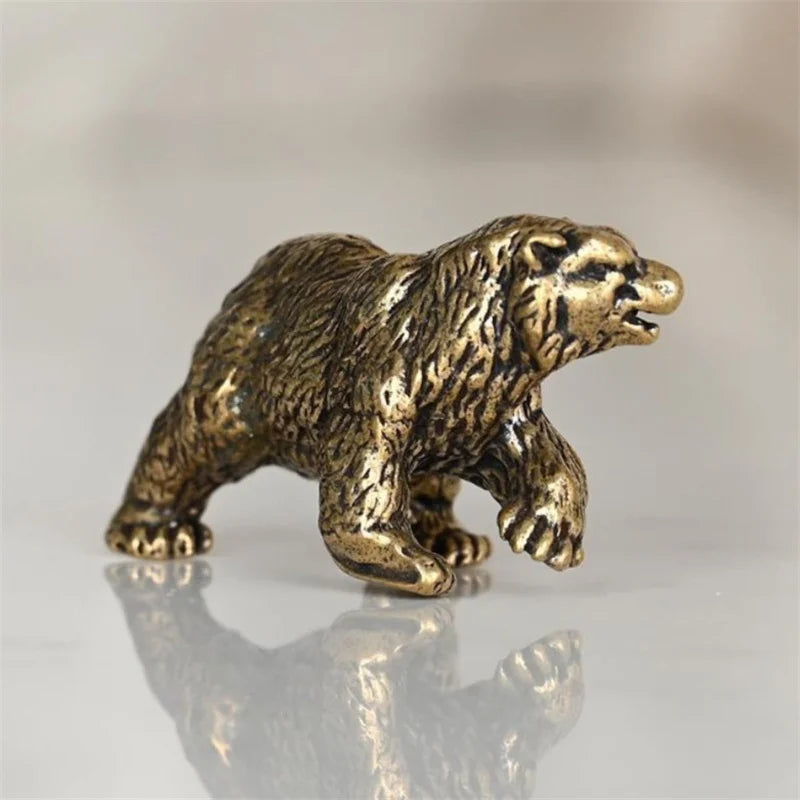 Brass Cute Small Bear Statue Office Desk Ornaments Decorations Crafts Collections Animal Figurines Miniatures Children Toy Gifts Qme