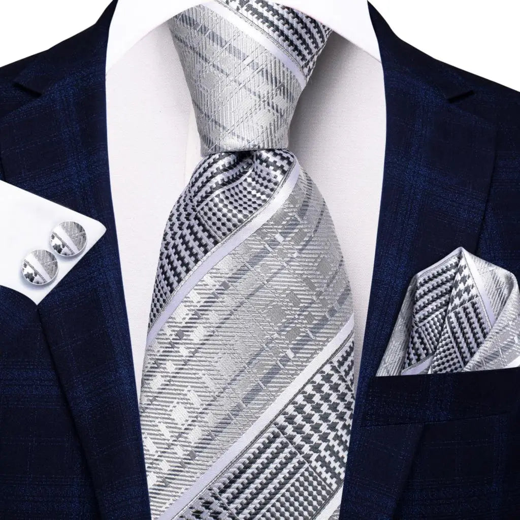 Hi-tie Purple Silver Striped Silk Elegant Tie Men Groom Wedding