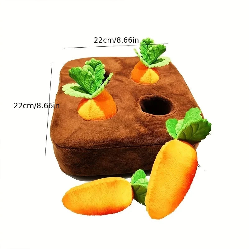 Interactive dog toy, carrot nose hair pad dog plush puzzle toy, nose hair feeding game pet stress relief with 4 carrots Qme