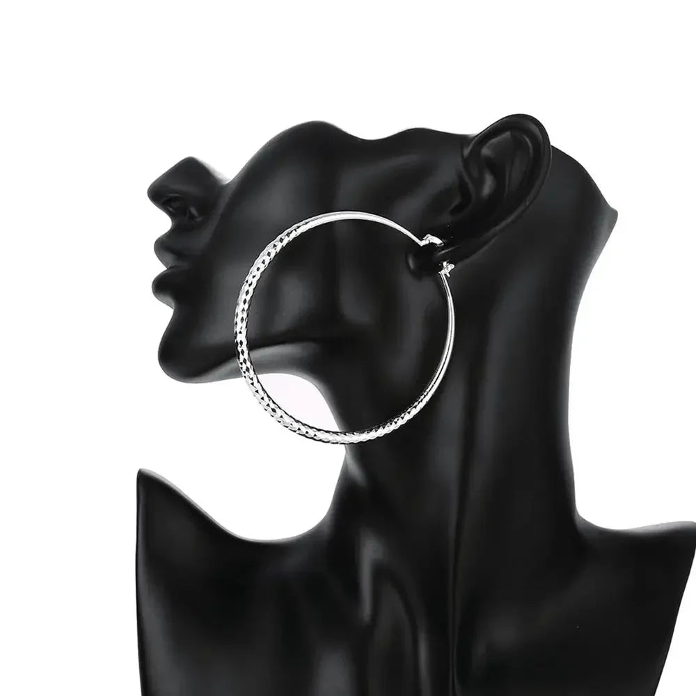 Hot 925 Sterling Silver 7CM Earrings for Women Fashion Jewelry Big Circle Earrings Street All-match Jewelry Gifts Qme
