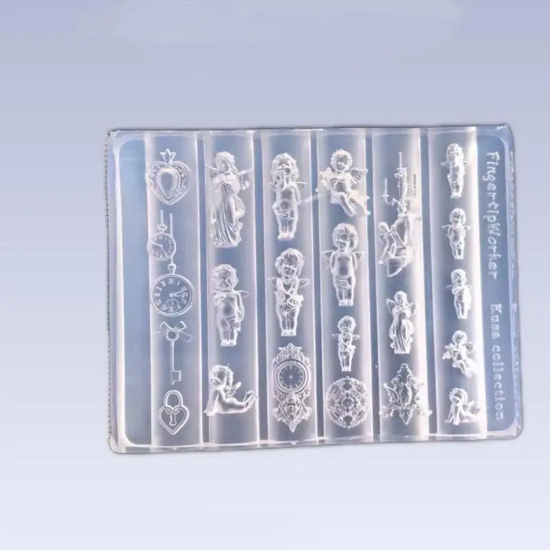 Angel Clock 3D Silicone Nail Mold Heart Lock Nails Templates Stamping Qme