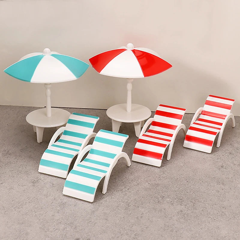 Mini Sun Umbrella Double Beach Chair Miniature Handicrafts Toy House Qme