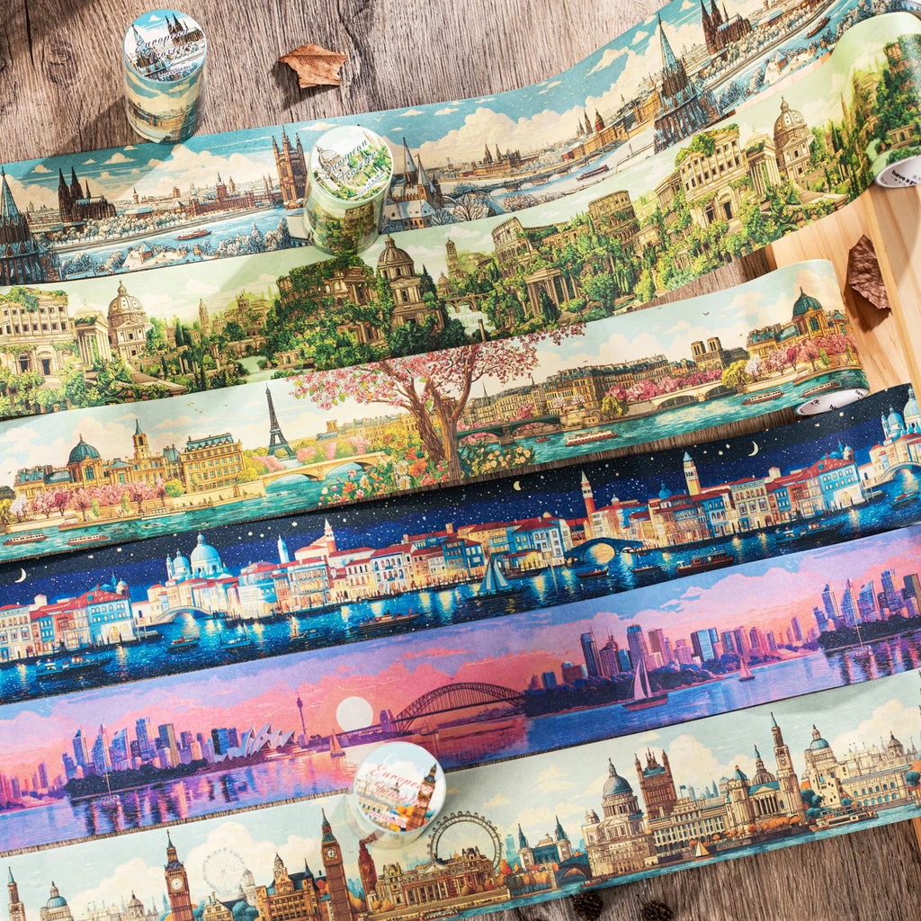 1 Roll European Travel Scenery Theme Washi Tape for Journal Scrapbooking DIY Collage Art Phone Case Decoration Qme