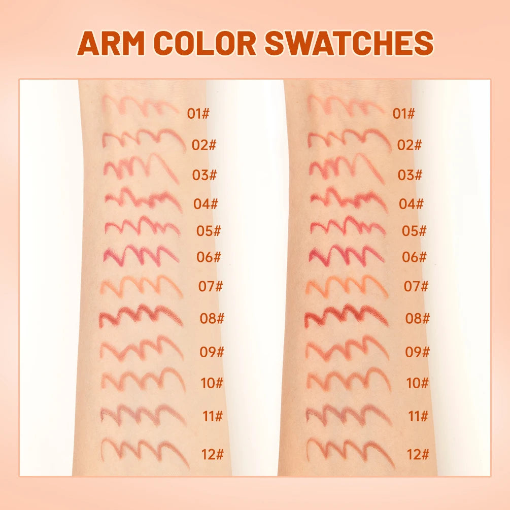 QIBEST 12Pcs/Set Matte Lip Liner Pencil Lip Outline Contouring Lasting Lipstick High Pigment Not Easy Fade Velvet Fine Lipliner Qme