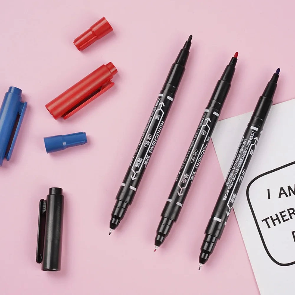 Dual Tip Black Fineliner Pens, Waterproof Sketch Markers for Drawing, Writing & School Art Qme