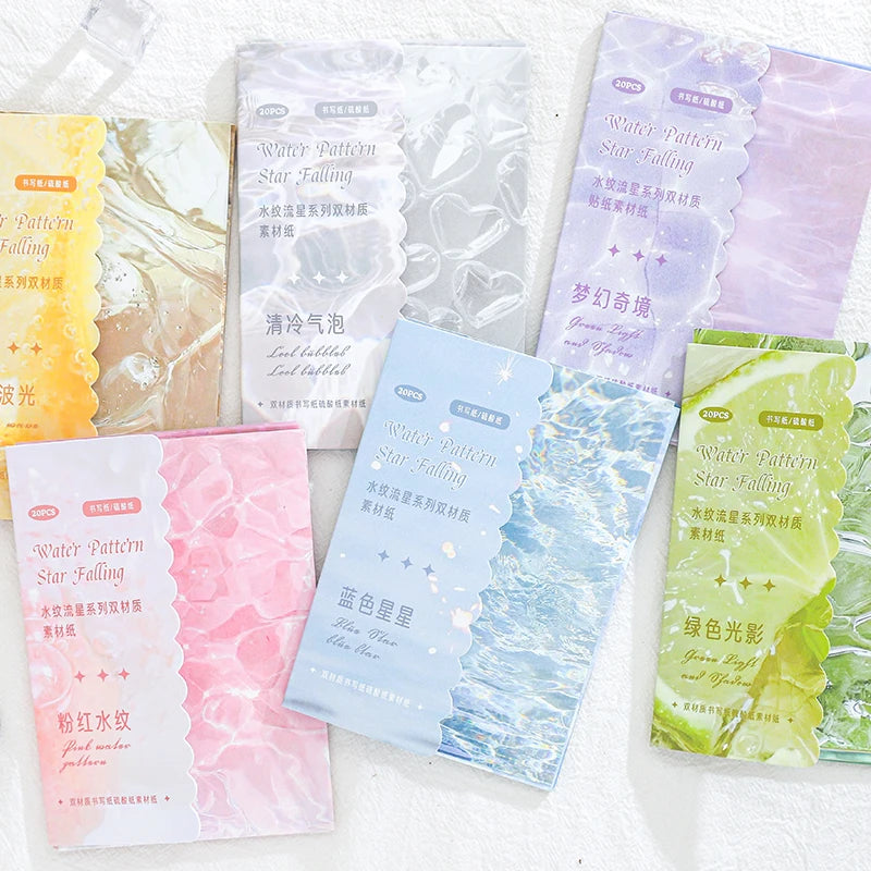 20 pcs INS Water pattern Diary Stationery supplies Journal Material Junk Journal Scrapbooking Aesthetic Decor Background Paper Qme