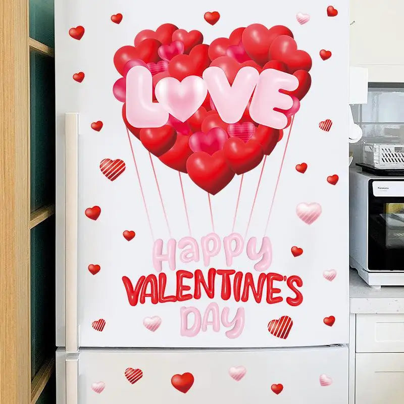 Valentine's Day Atmosphere Decor Stickers Heart-shaped Romantic Sweetheart Balloon Stickers For Glass Windows Display Windows Qme