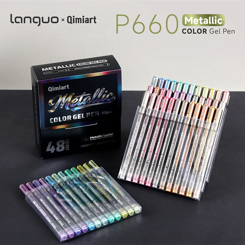 LANGUO 48 Colors Metallic Gel Pens Set,for Coloring, Drawing, Scrapbooking, Card Making, Metallic Acrylic Pens Stationery Qme