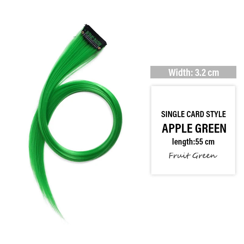 Colored Clip-in Hair Extensions - 55cm High-Temp Matte Fiber, Seamless Realistic Synthetic Fiber Hair Pieces Styling Accessories Qme fruit green