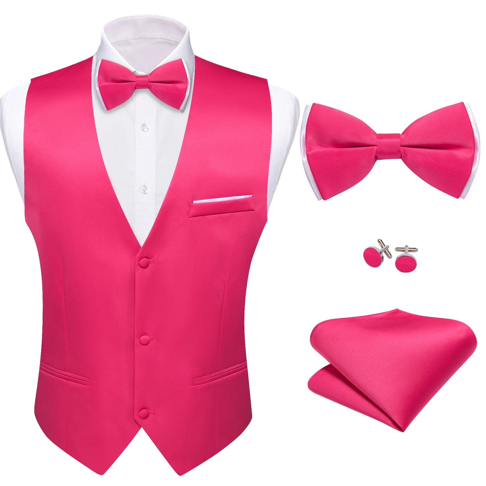 Elegant Satin Waistcoat Matching Bow Tie Men Multicolor Choice Ideal Qme