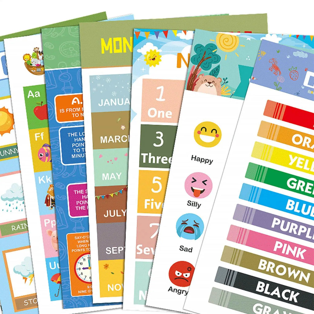 Educational Poster School Charts 12 Time Numbers Letters Travel Boy Qme