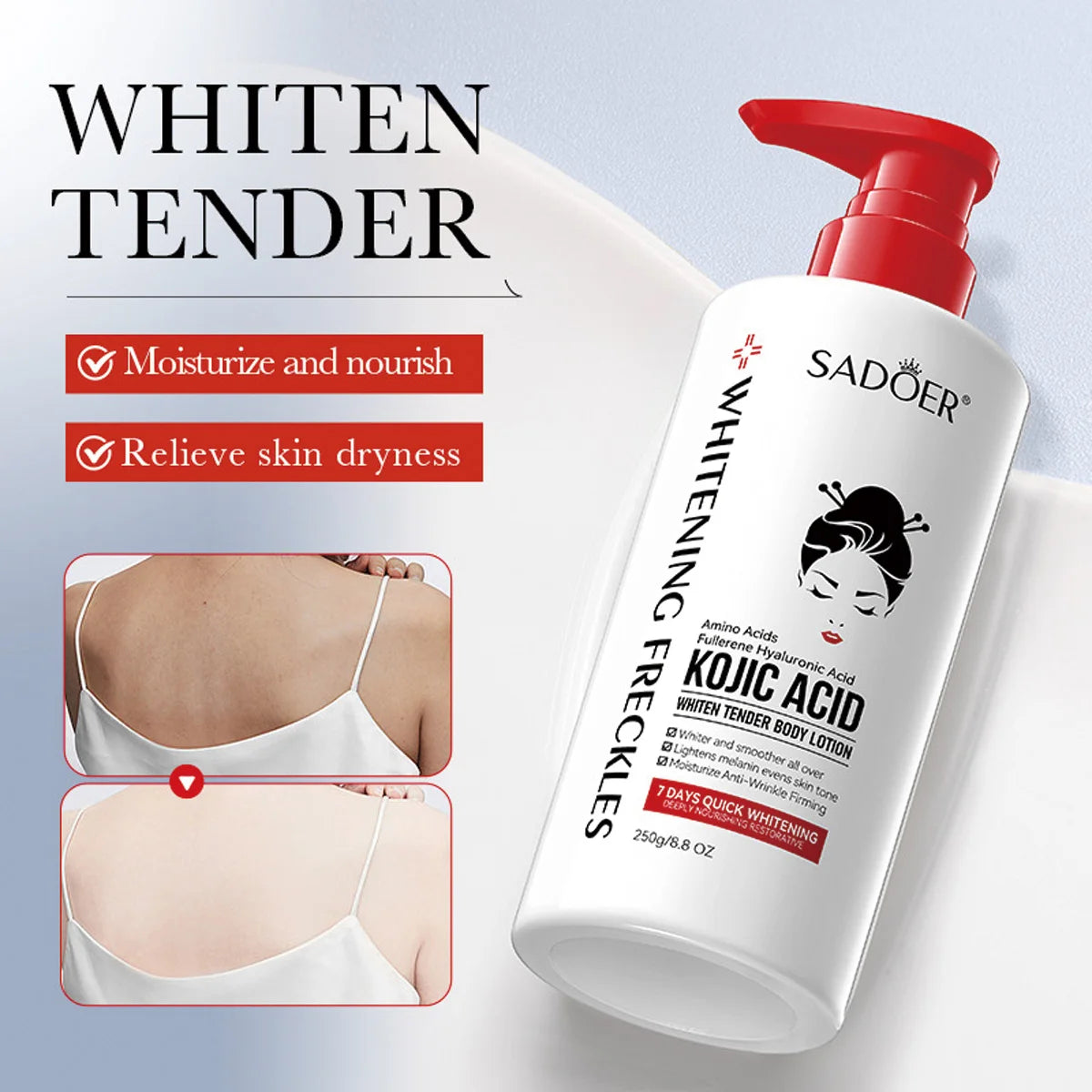 Kojic Acid Whitening Body Lotion Moisturizing Brighten Skin Essential Qme