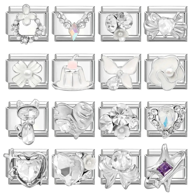 2026 Original Luxury Zircon Purple Stars Love Heart Garland Italian Charm Links Fit 9mm Bracelet Stainless Steel Jewelry Making Qme