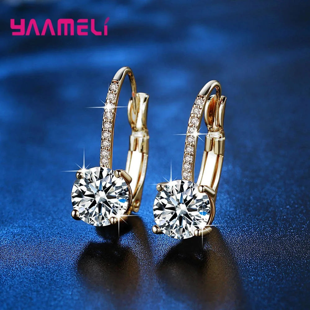 Exquisite Bright Crystal Gold Color 925 Sterling Silver Color Earrings Fashion CZ Rhinestone Jewelry For Women Wholesale Brincos Qme