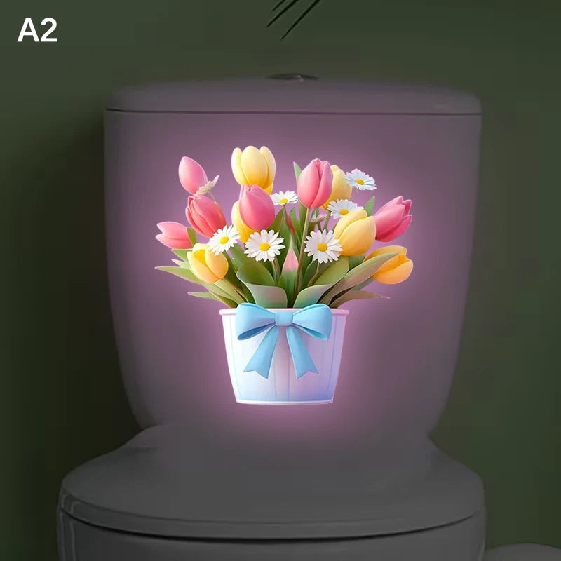 Glow-in-the-Dark Flower Toilet Sticker Luminous Toilet Decal Removable Self-Adhesive Home Decor Stickers For Bedroom Living Room Qme A2