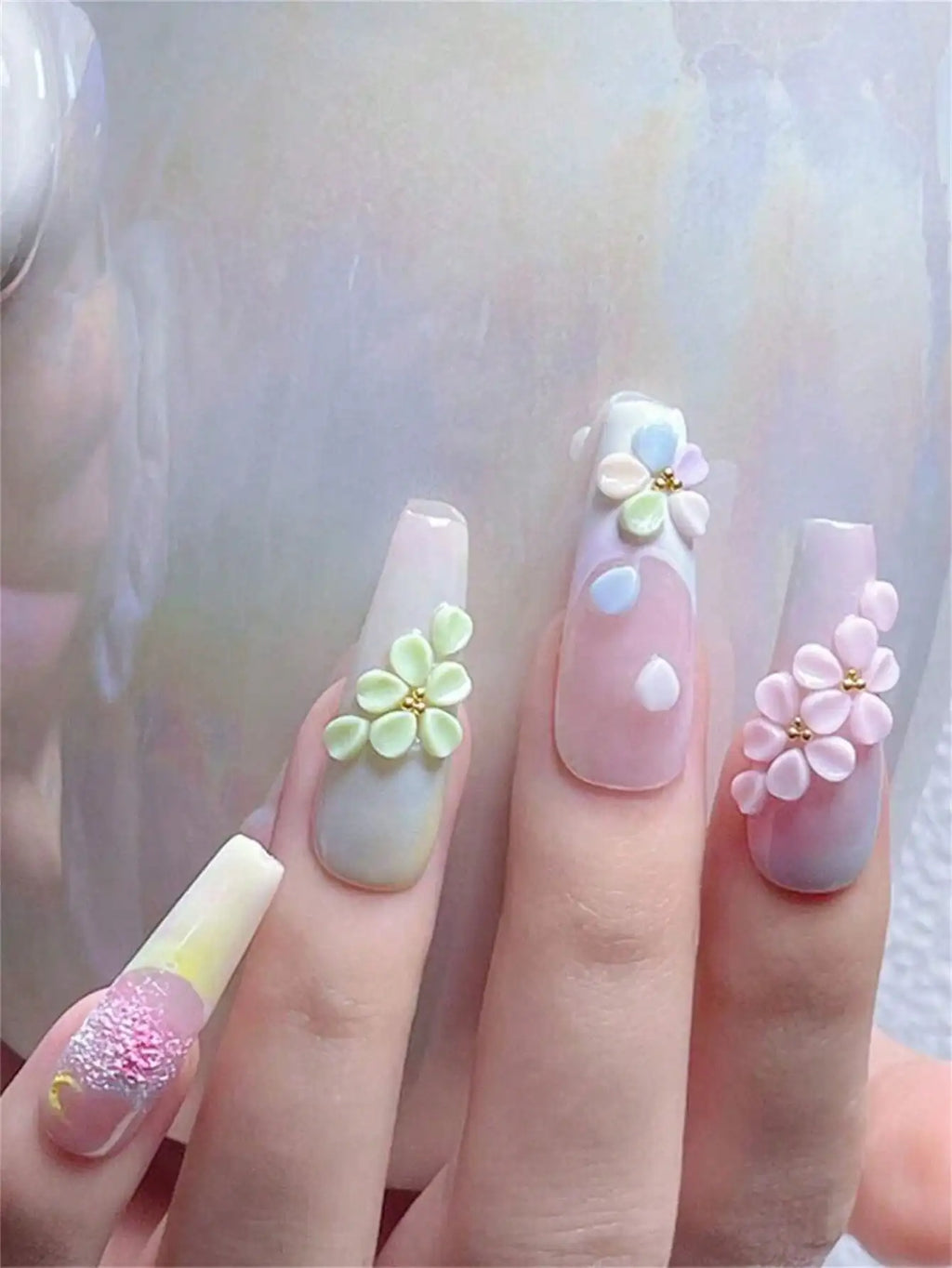 Flower Nail Charms Rhinestones Pearls Floral Art Accessories Supplies Qme