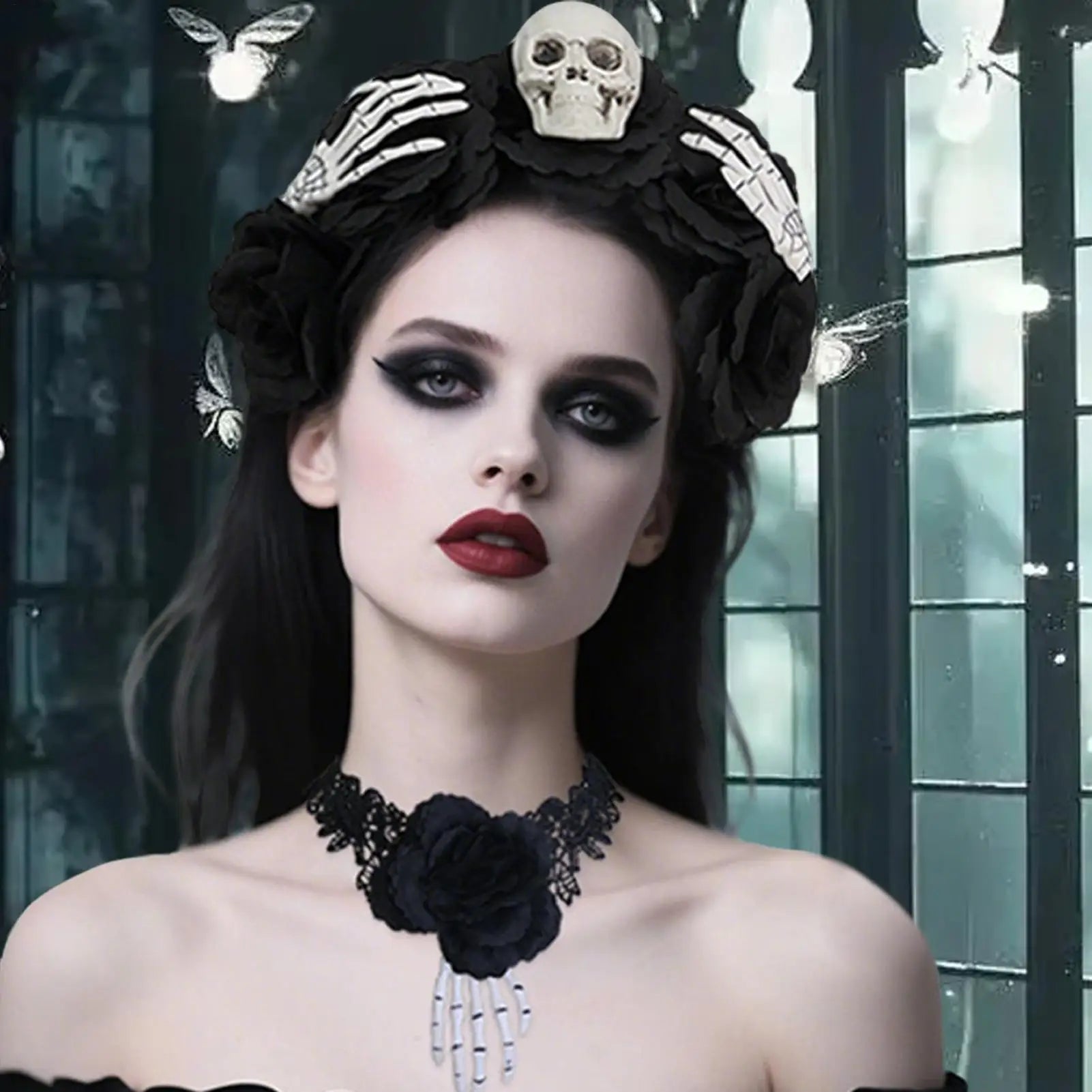 Gothic Lace Necklace Women Hair Hoop Choker Soft Goth Headdress Qme