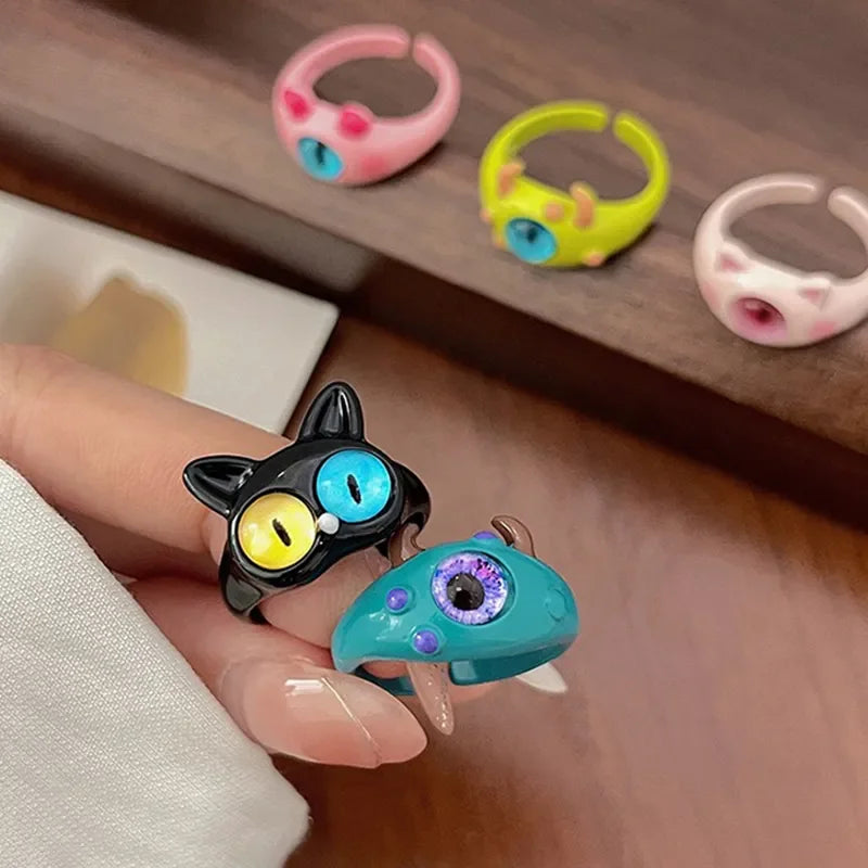 Funny Big eye little Monster Open Rings Women Cartoon Cute Cat Resin Finger Ring Y2K Fashion Couple Friends Jewelry Gifts Qme