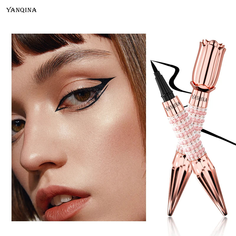 YANQINA Precision Liquid Eyeliner Pen - Long-lasting, Waterproof, Transfer-proof, Quick-Dry Black Eyeliner with Sparkling Design Qme