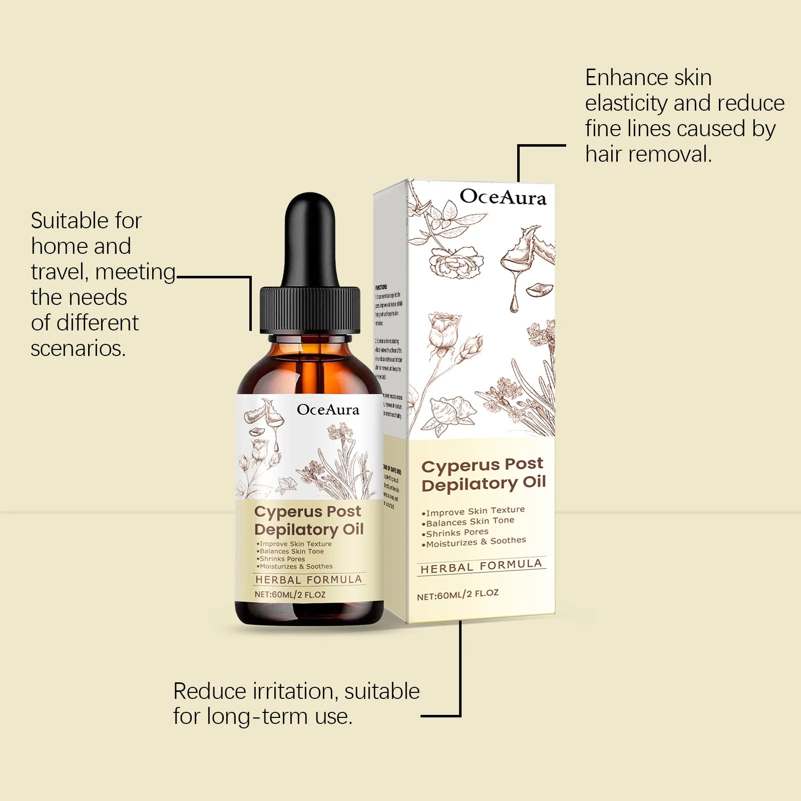 OceAura Cyperus Post Depilatory Oil Hair Growth Inhibitor Pore Minimizer Even Skin Tone Hydrating Cyprus Oil Hair Removal Care Qme
