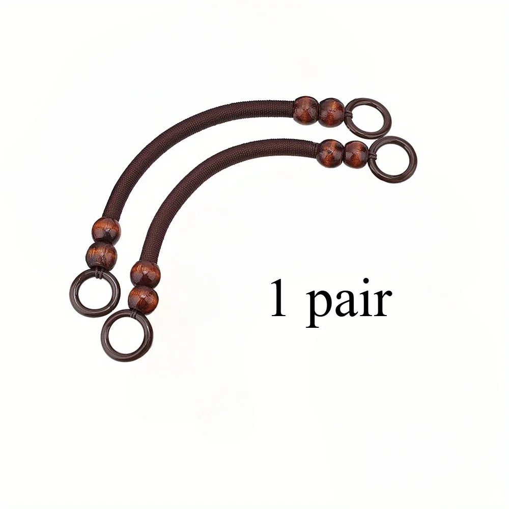 Wooden Bead Bag Handles, Retro Woven Nylon Rope Handbag Straps, Replacement Handles For DIY Crochet & Straw Bags, 3 Colors Qme Coffee 1pair