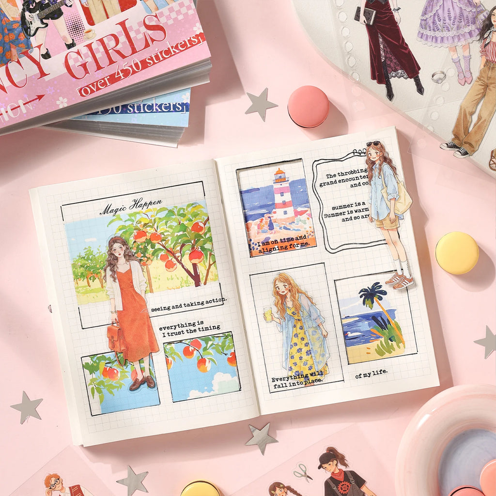 Fashion Youth Series Die-Cut Stickers Book 50 Sheets for DIY Decorative Scrapbooking Diary Album Aesthetic Stationery Stickers Qme