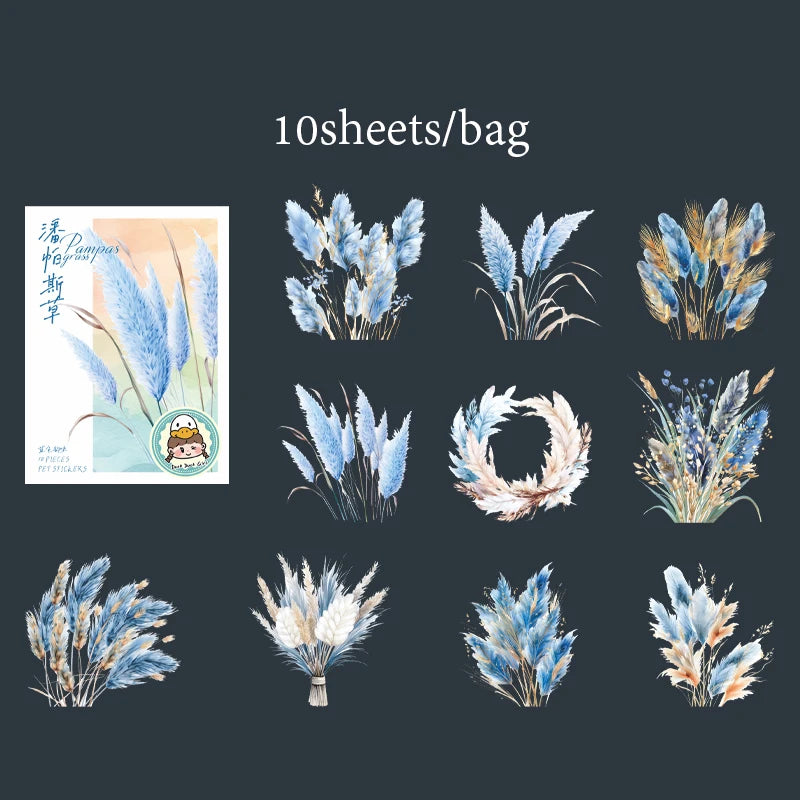 Stickers 10sheets/bag Pampas Grass Stickers Handbook Stationery DIY Handmade Scrapbook & Journal Decorative Sticker Packs Qme 5