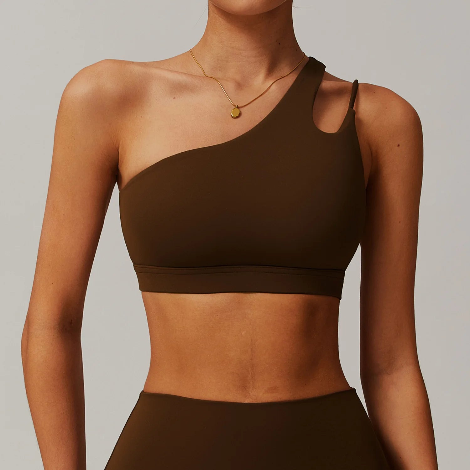 A Women Shockproof Sport Bra Women's Beautiful Back Gym Sports Underwear Women Oblique Shoulder Straps Running Fit Yoga Bra ﻿ Qme Birch tea brown 14XL