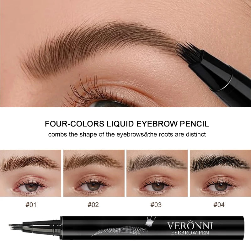VERONNI 4 Colors Eyebrow Pen Fork Tip Liquid Waterproof Pencil Long Qme