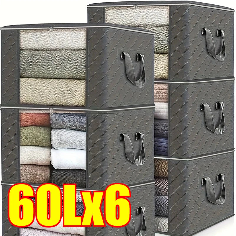 Closet Organizers and Storages Clothes Storage Bag Blanket Storage Foldable Storages Bin Sturdy Sewn By 3 Layers Fabrics Qme 6PCS-60L